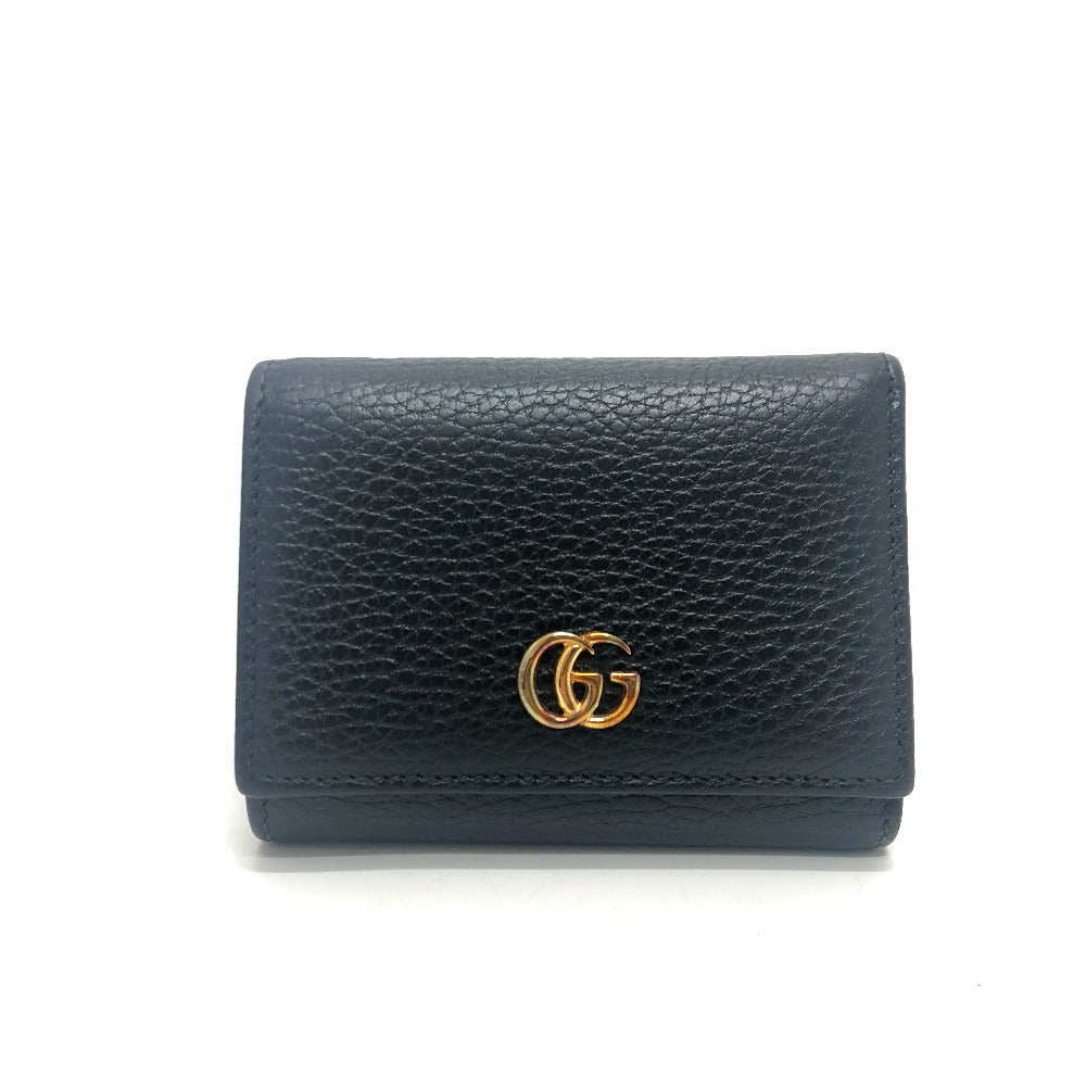GUCCI 474746 GGマーモント コンパクトウォレット 小銭入れ 財布 ウォレット コンパクト財布 3つ折り財布 レザー レディース ブラック - brandshop-reference