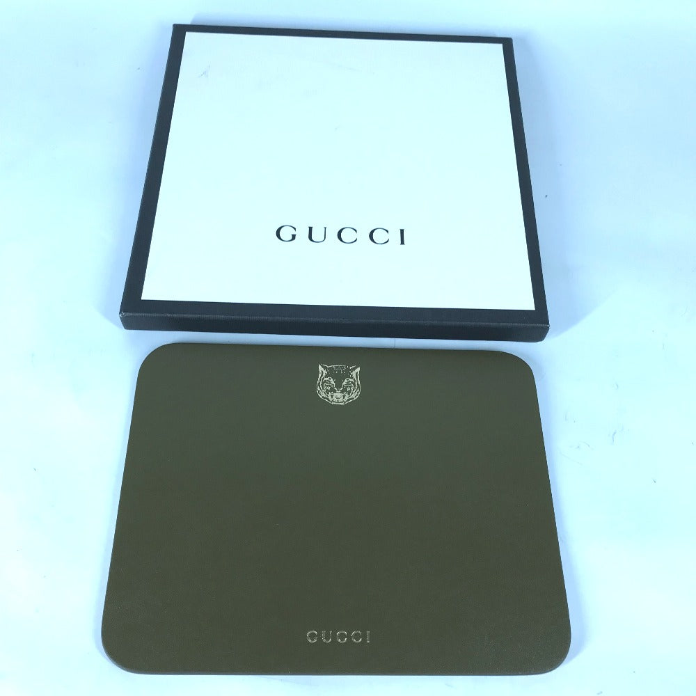 GUCCI PC Computer Interior Tiger Mouse Pad Leather Men's Khaki
