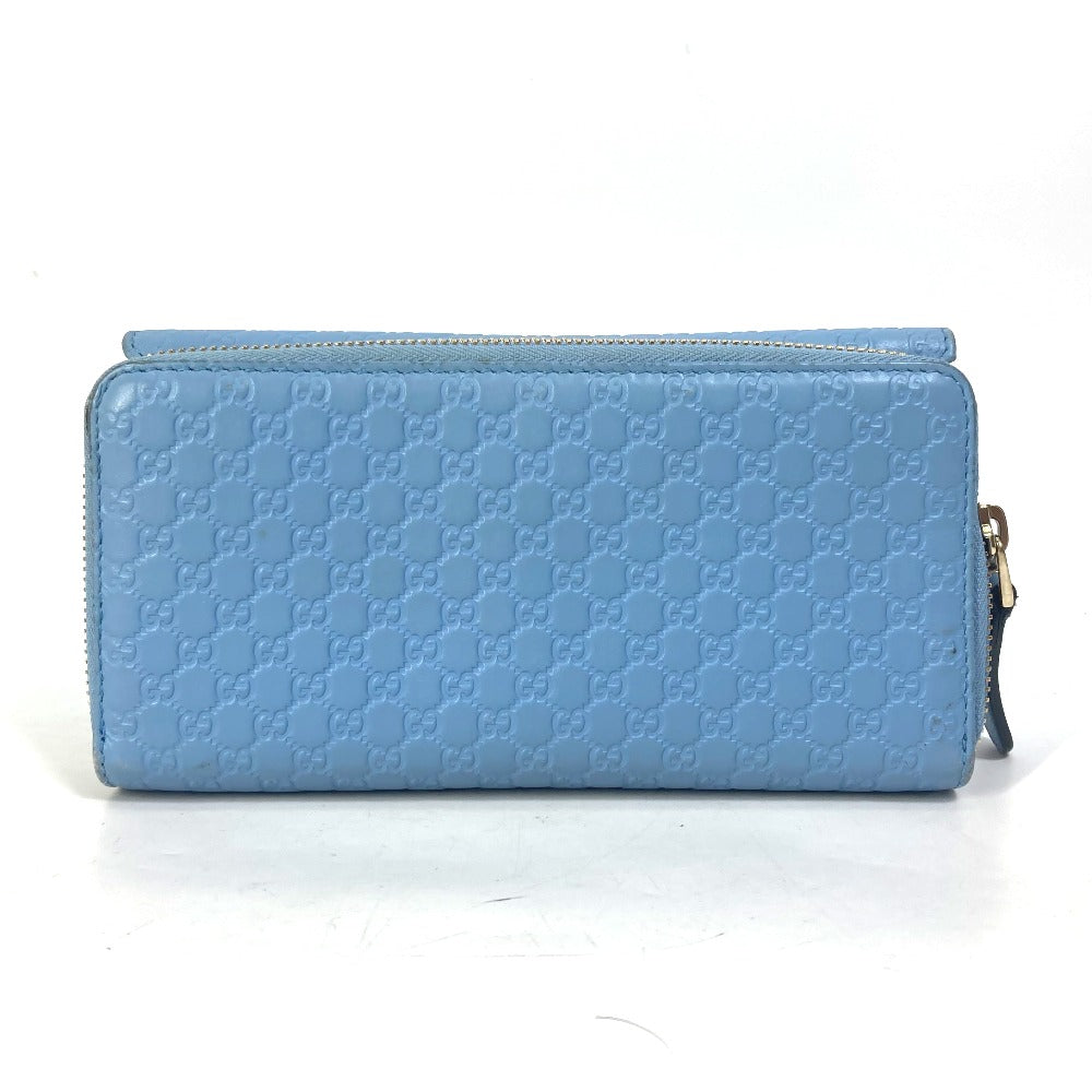 GUCCI 449364 Micro Guccissima Round Zip Long Wallet Leather Women's Light Blue