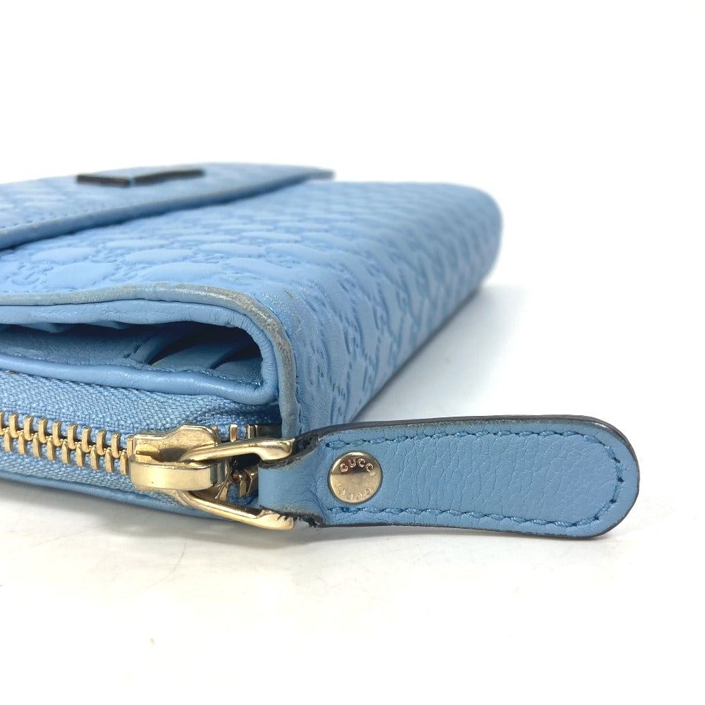 GUCCI 449364 Micro Guccissima Round Zip Long Wallet Leather Women's Light Blue