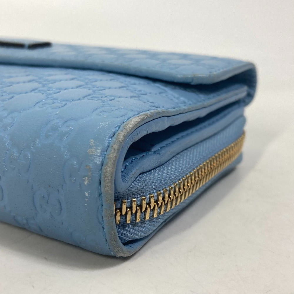 GUCCI 449364 Micro Guccissima Round Zip Long Wallet Leather Women's Light Blue
