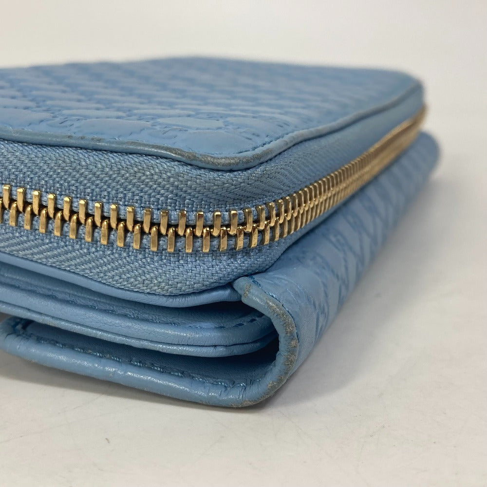 GUCCI 449364 Micro Guccissima Round Zip Long Wallet Leather Women's Light Blue