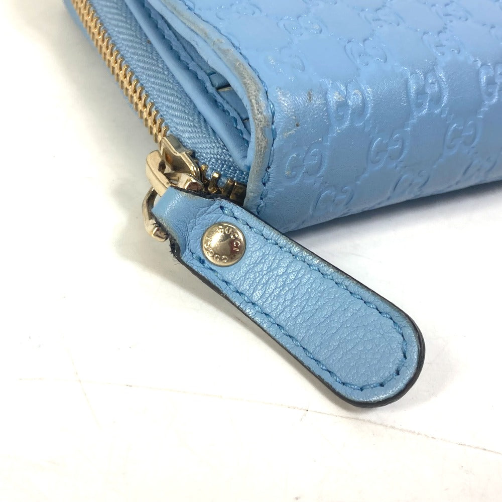 GUCCI 449364 Micro Guccissima Round Zip Long Wallet Leather Women's Light Blue