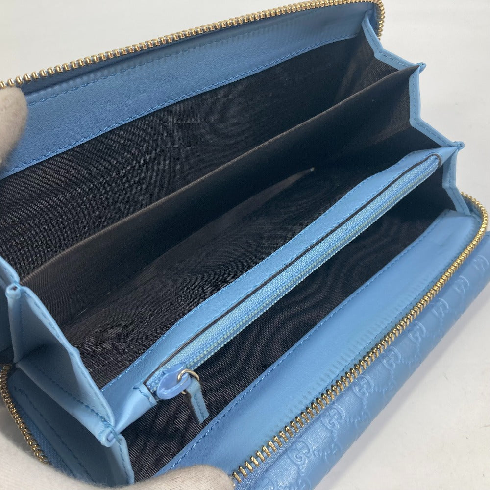 GUCCI 449364 Micro Guccissima Round Zip Long Wallet Leather Women's Light Blue