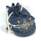 GUCCI 1.112 Vintage Logo Marine Drawstring Shoulder Bag in Leather/Coated Canvas, Navy