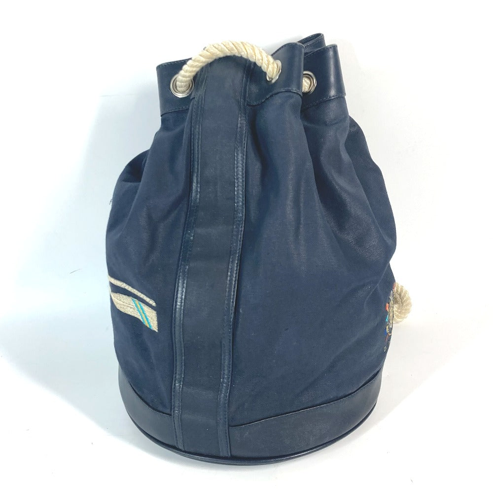 GUCCI 1.112 Vintage Logo Marine Drawstring Shoulder Bag in Leather/Coated Canvas, Navy