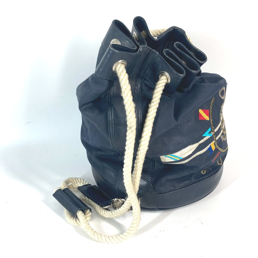 GUCCI 1.112 Vintage Logo Marine Drawstring Shoulder Bag in Leather/Coated Canvas, Navy
