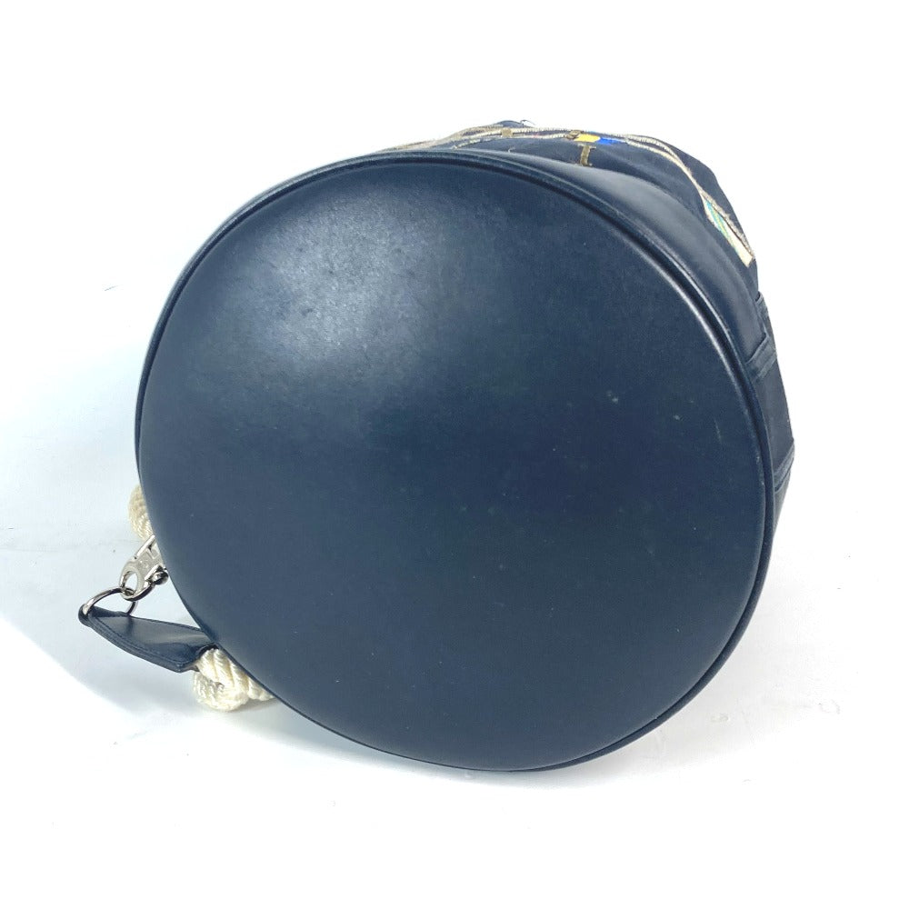 GUCCI 1.112 Vintage Logo Marine Drawstring Shoulder Bag in Leather/Coated Canvas, Navy