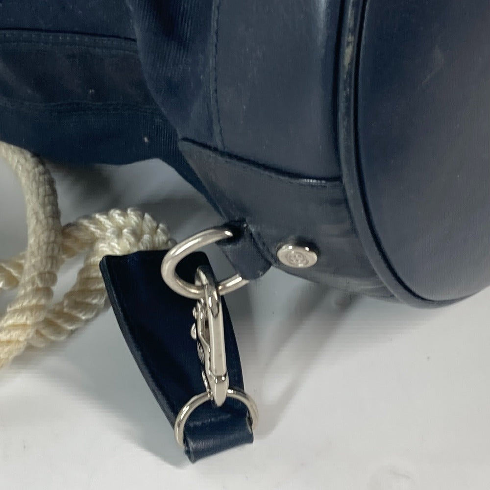 GUCCI 1.112 Vintage Logo Marine Drawstring Shoulder Bag in Leather/Coated Canvas, Navy