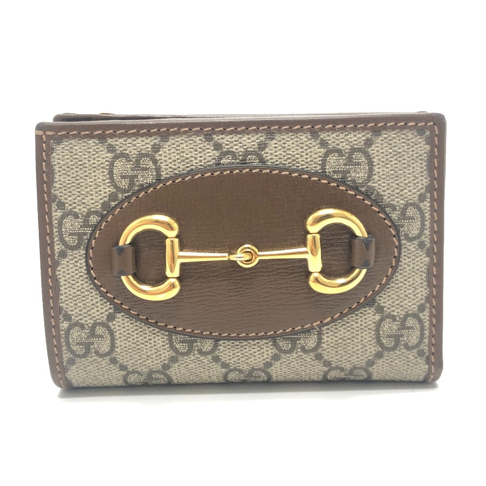 GUCCI 726846 Horsebit 1955 Compact Wallet Mini Wallet GG Supreme Bi-fold Wallet GG Supreme Canvas Women's Brown