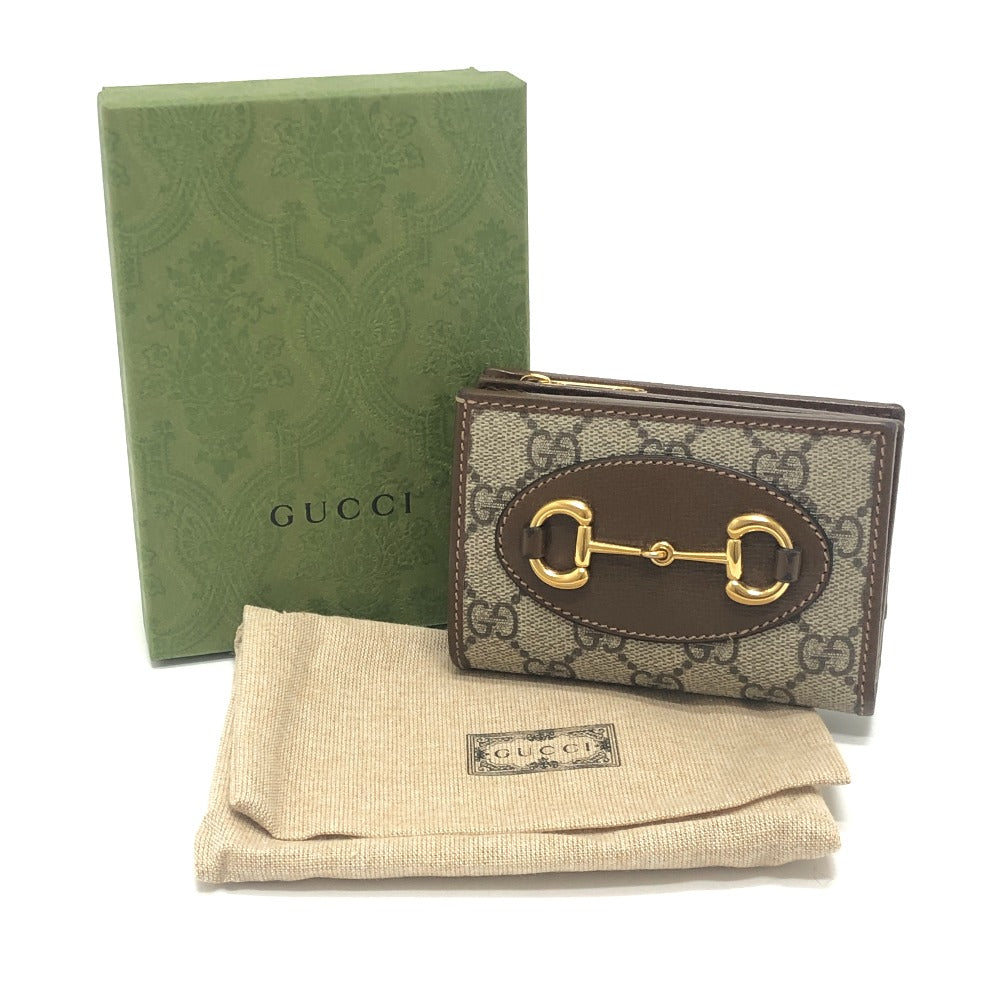 GUCCI 726846 Horsebit 1955 Compact Wallet Mini Wallet GG Supreme Bi-fold Wallet GG Supreme Canvas Women's Brown