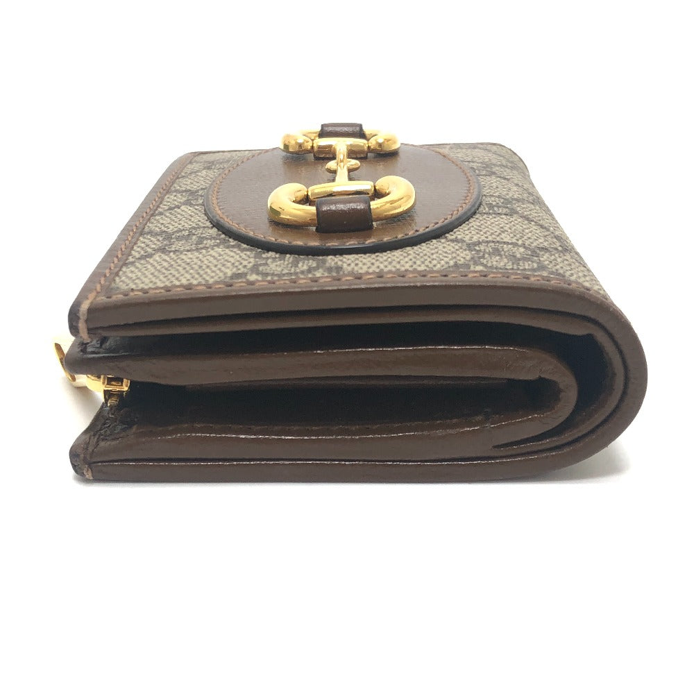 GUCCI 726846 Horsebit 1955 Compact Wallet Mini Wallet GG Supreme Bi-fold Wallet GG Supreme Canvas Women's Brown