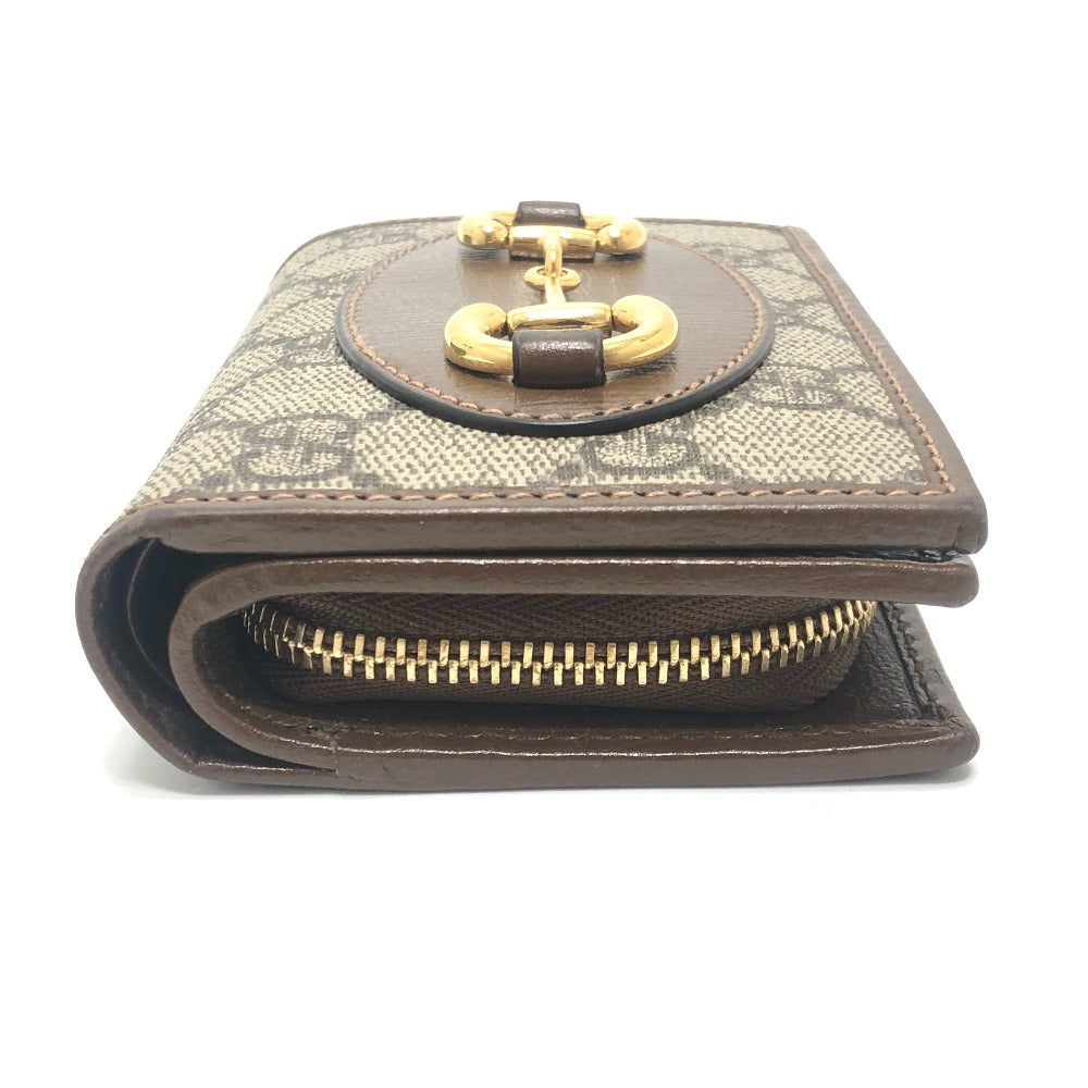 GUCCI 726846 Horsebit 1955 Compact Wallet Mini Wallet GG Supreme Bi-fold Wallet GG Supreme Canvas Women's Brown