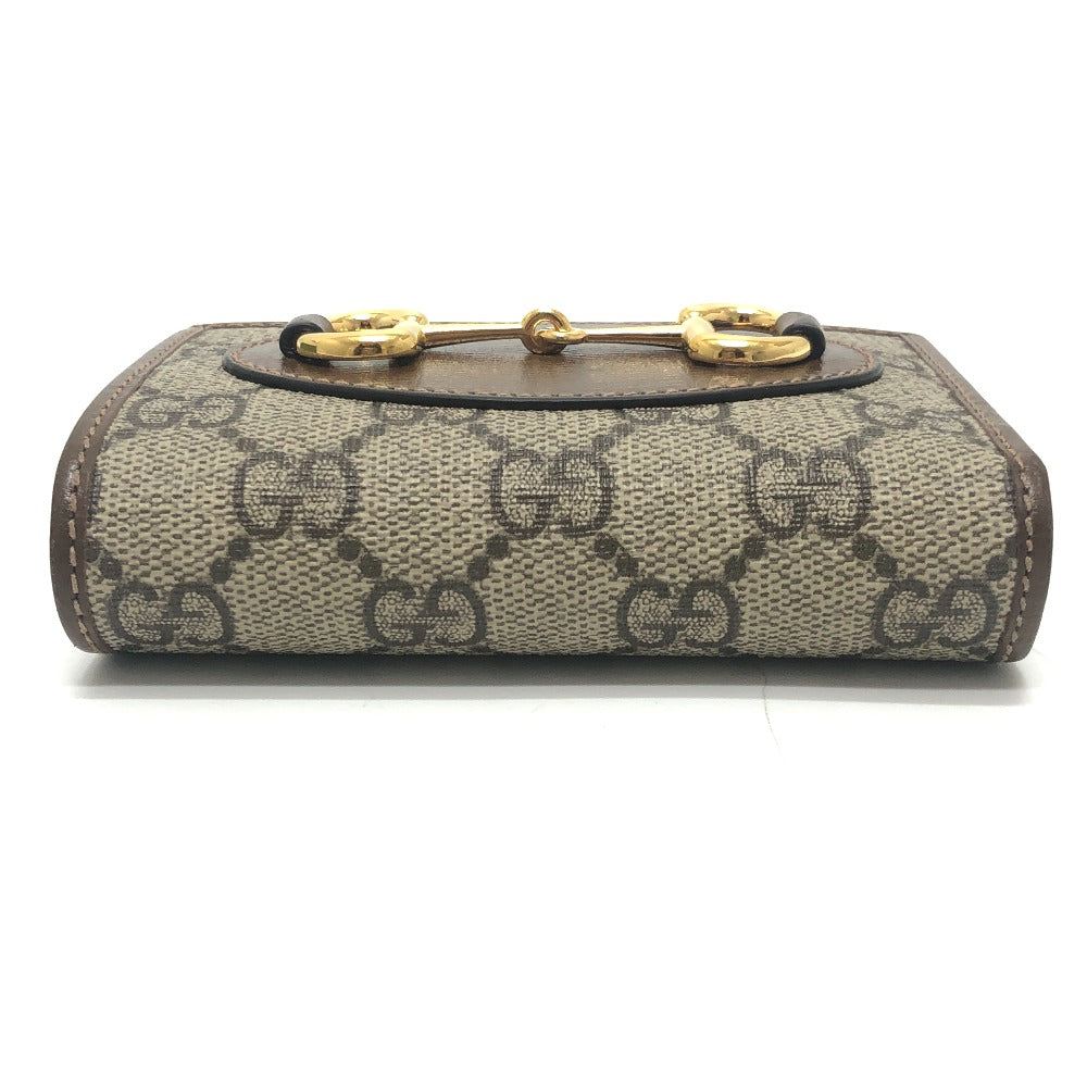 GUCCI 726846 Horsebit 1955 Compact Wallet Mini Wallet GG Supreme Bi-fold Wallet GG Supreme Canvas Women's Brown