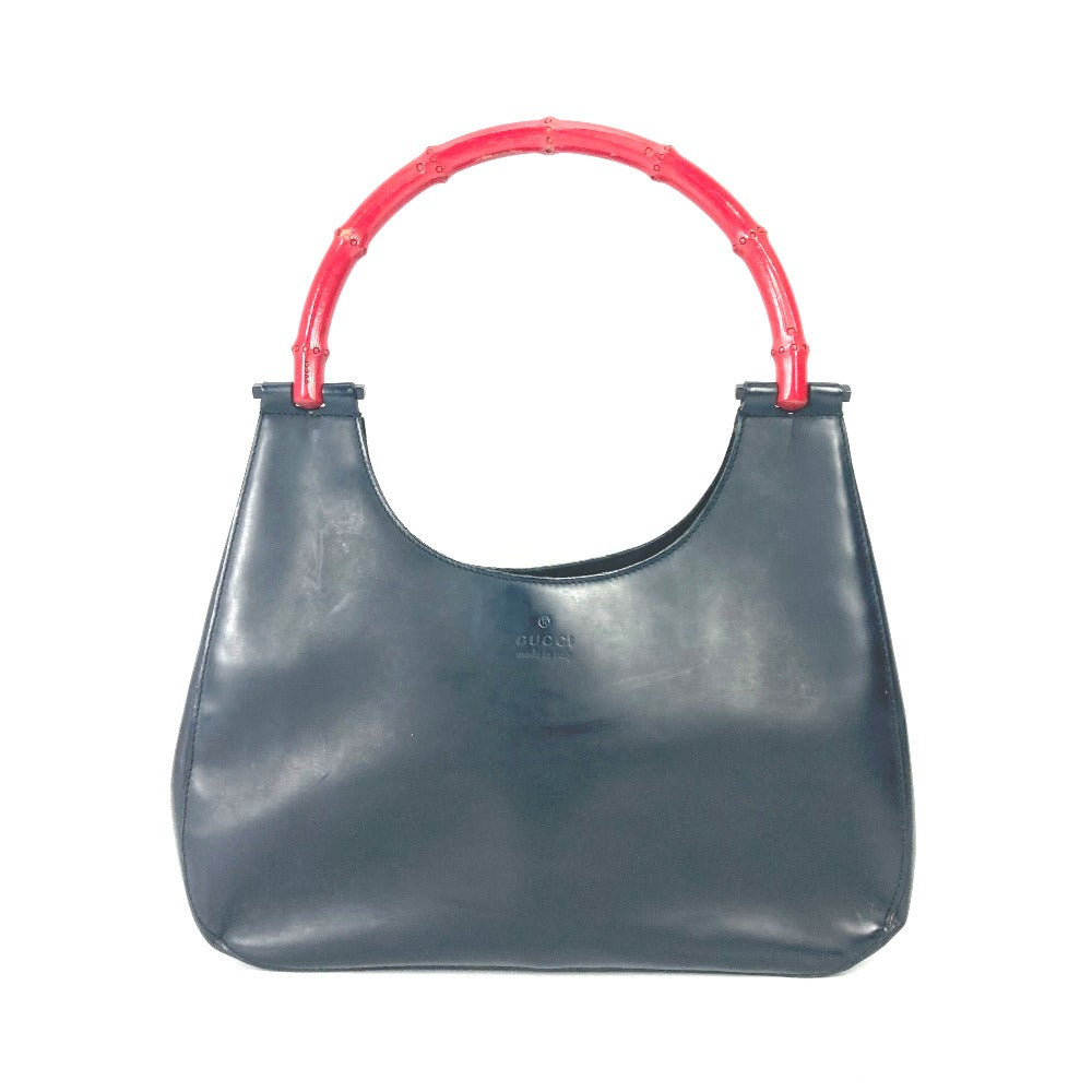 GUCCI 001 3789 ヴィンテージ バンブー ショルダーバッグ 肩掛け バイカラー ハンドバッグ レザー レディース ブラック