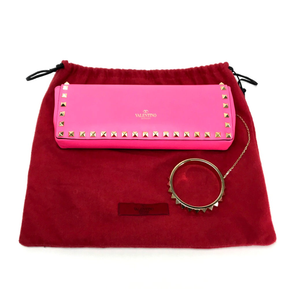 Valentino Garavani Rockstud Bangle Chain Clutch Bag in Shocking Pink Leather
