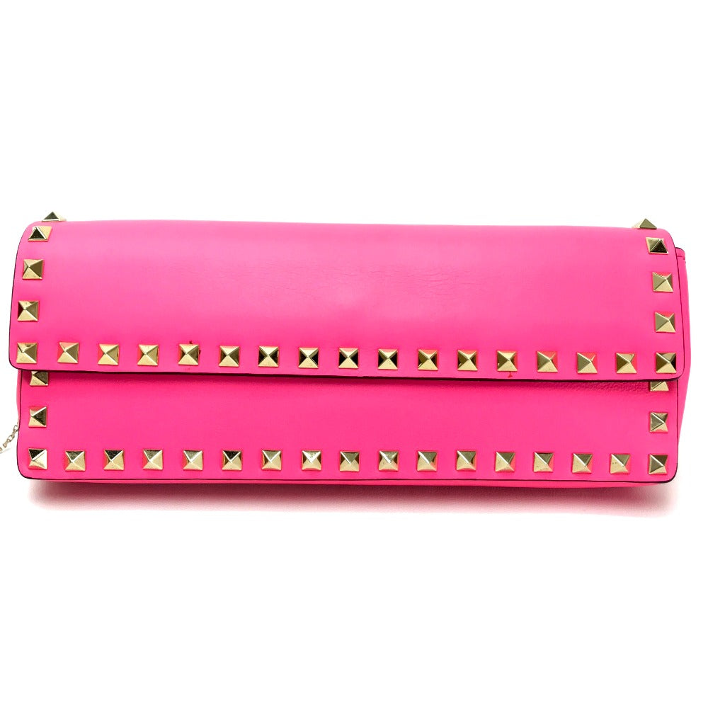 Valentino Garavani Rockstud Bangle Chain Clutch Bag in Shocking Pink Leather