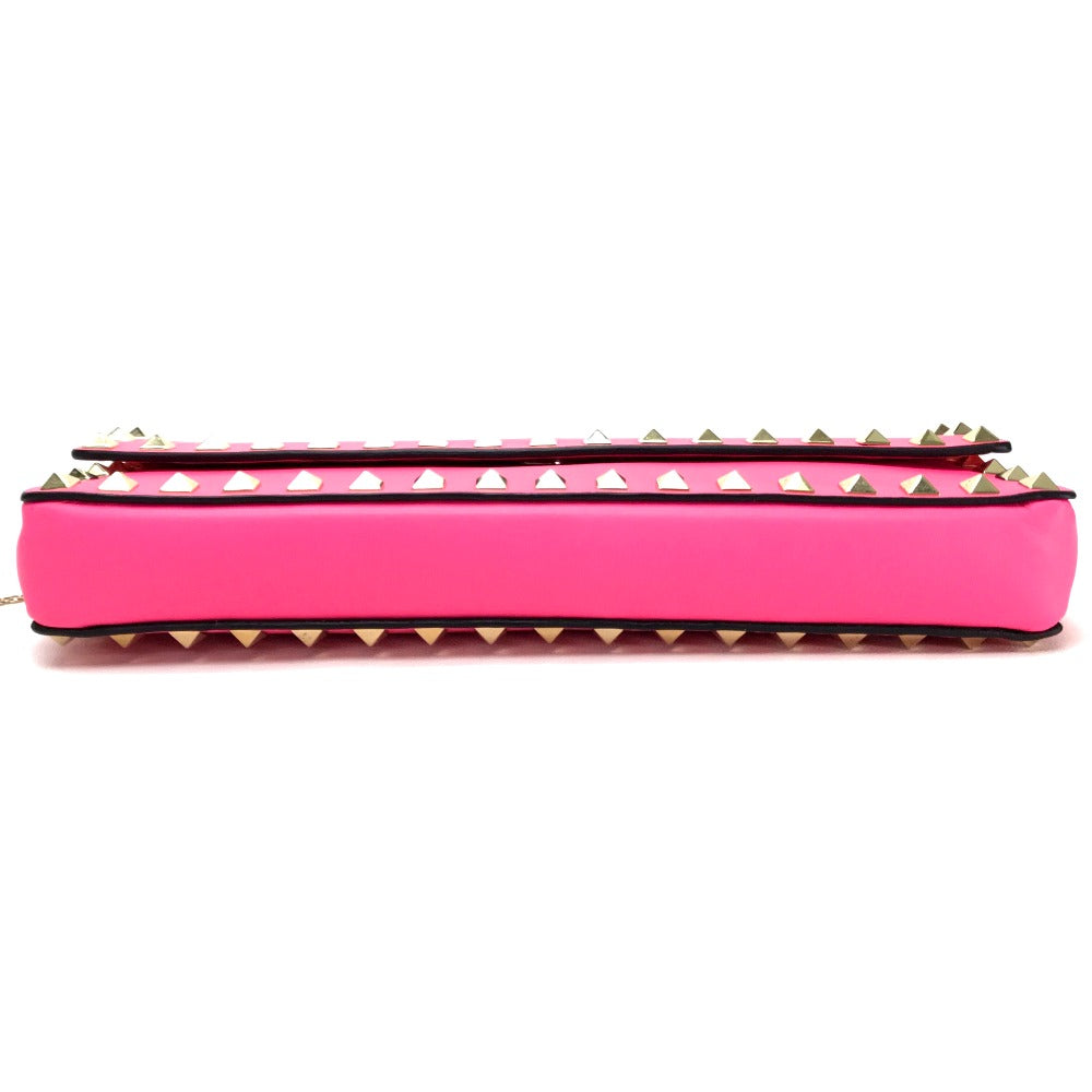 Valentino Garavani Rockstud Bangle Chain Clutch Bag in Shocking Pink Leather
