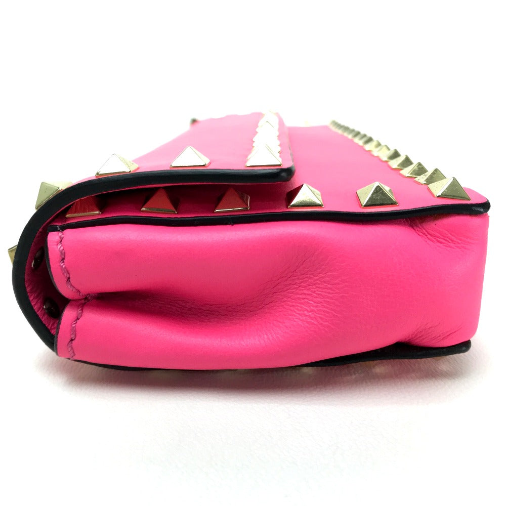 Valentino Garavani Rockstud Bangle Chain Clutch Bag in Shocking Pink Leather