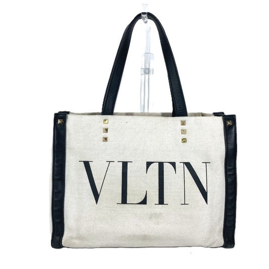 VALENTINO ロゴ スタッズ カバン ショルダーバッグ 肩掛け トートバッグ キャンバス/レザー ユニセックス ホワイト - brandshop-reference