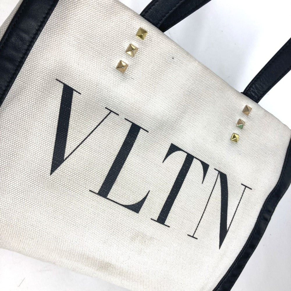 VALENTINO ロゴ スタッズ カバン ショルダーバッグ 肩掛け トートバッグ キャンバス/レザー ユニセックス ホワイト - brandshop-reference