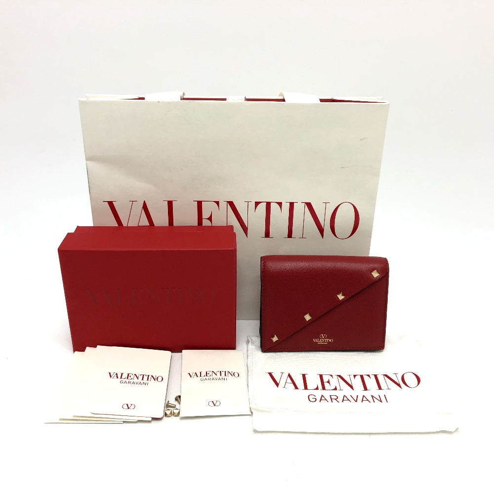 VALENTINO 5Ｗ2P0AE4VRF ロックスタッズ コンパクトウォレット 財布 ウォレット 2つ折り財布 レザー レディース レッド - brandshop-reference