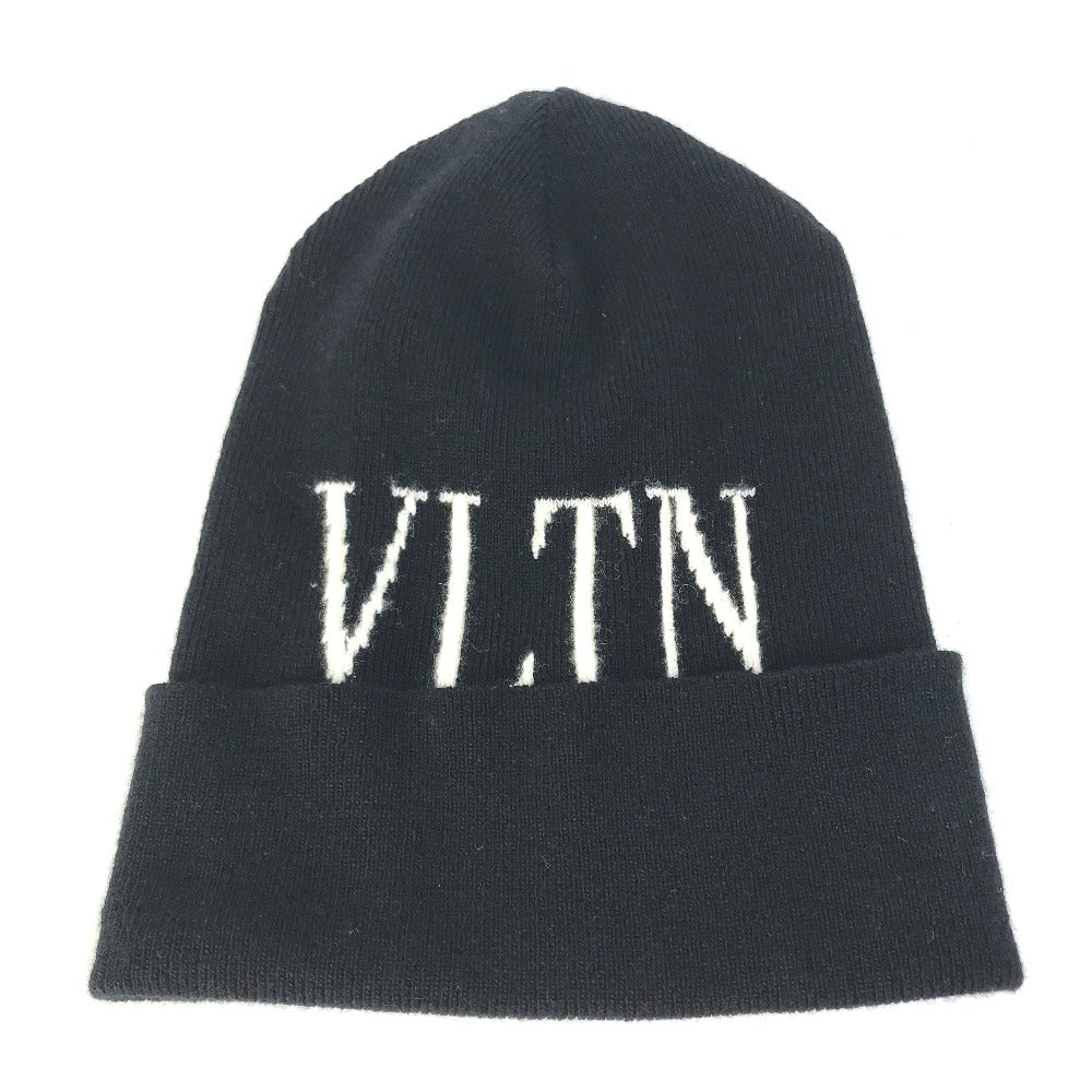 VALENTINO VLTN ロゴ ビーニー 帽子 ニット帽 ニットキャップ ニット帽 ウール メンズ ブラック