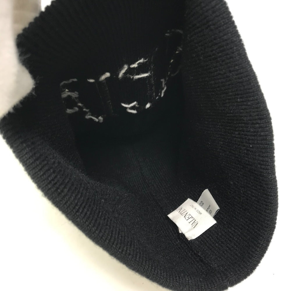 VALENTINO VLTN ロゴ ビーニー 帽子 ニット帽 ニットキャップ ニット帽 ウール メンズ ブラック