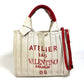 Valentino Garavani Atelier Brisse Edition 2-Way Shoulder Bag, Tote Bag, and Handbag in Canvas, Natural Beige/Red