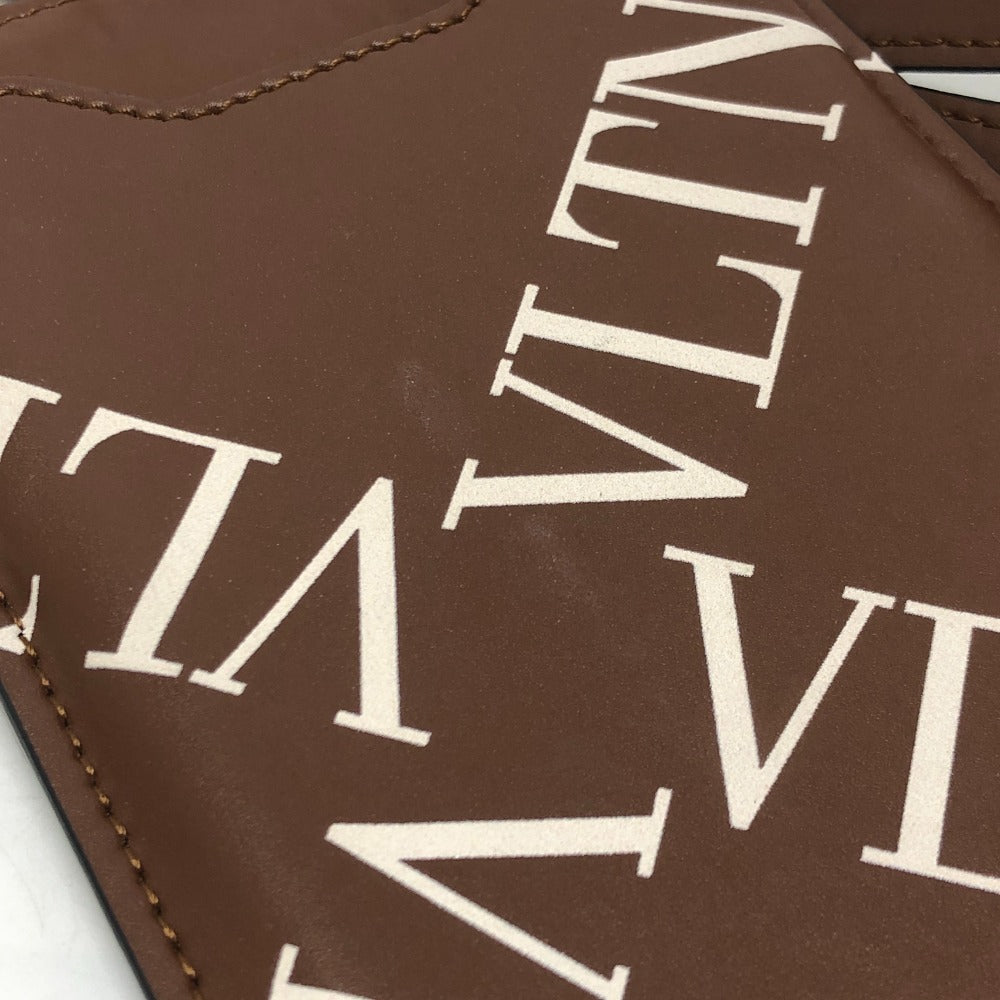 VALENTINO ロゴ 総柄 ストラップ スマートフォン 小物 首掛け ショルダーバッグ レザー ユニセックス ブラウン