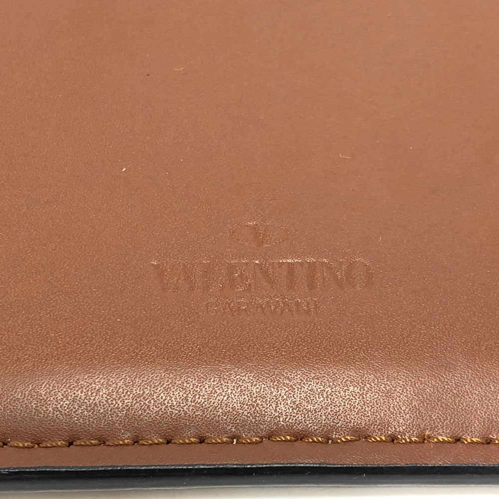 VALENTINO ロゴ 総柄 ストラップ スマートフォン 小物 首掛け ショルダーバッグ レザー ユニセックス ブラウン