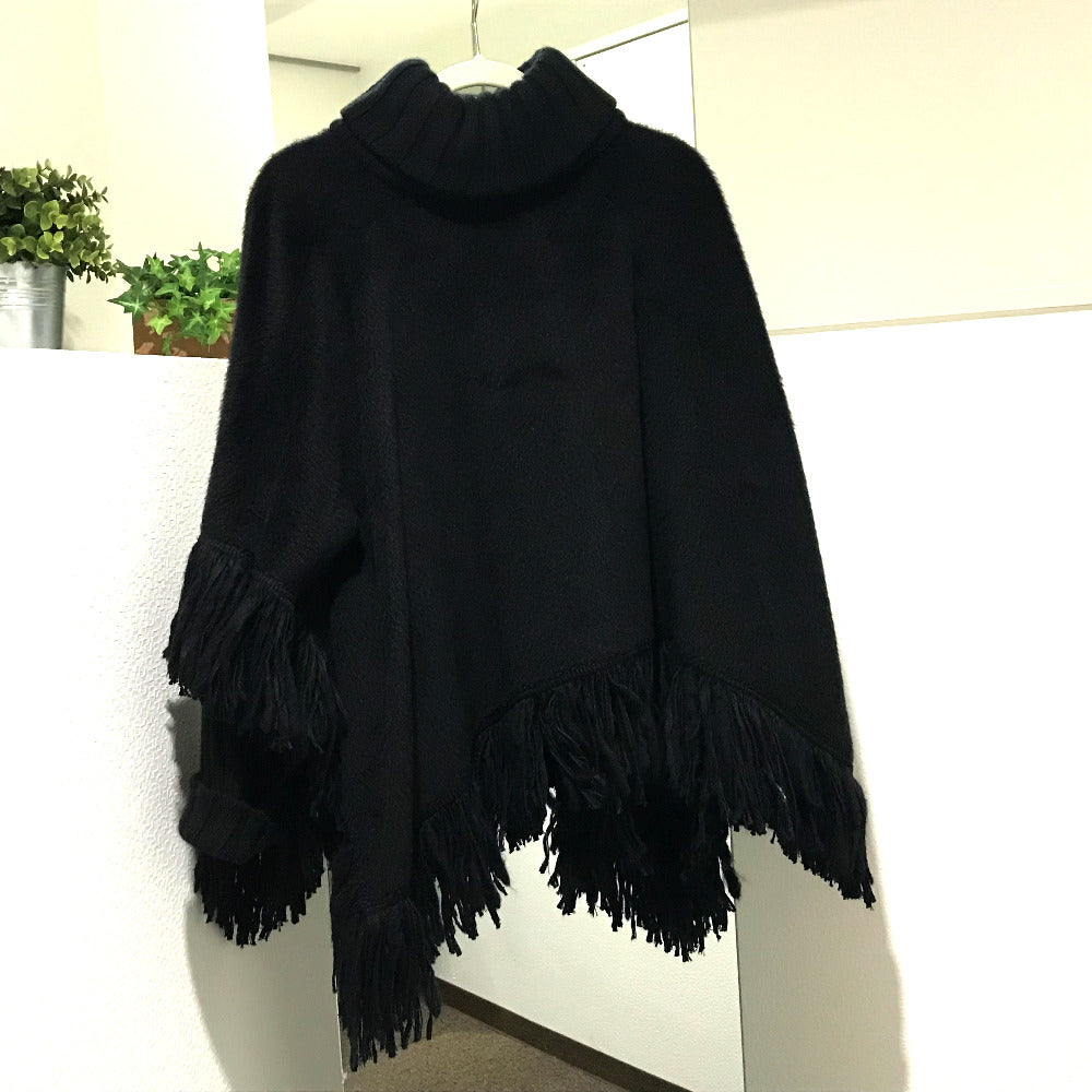 DOLCE&GABBANA F0O02T FU3L2 アパレル タートルネック フリンジ アウター ポンチョ カシミヤ レディース ブラック