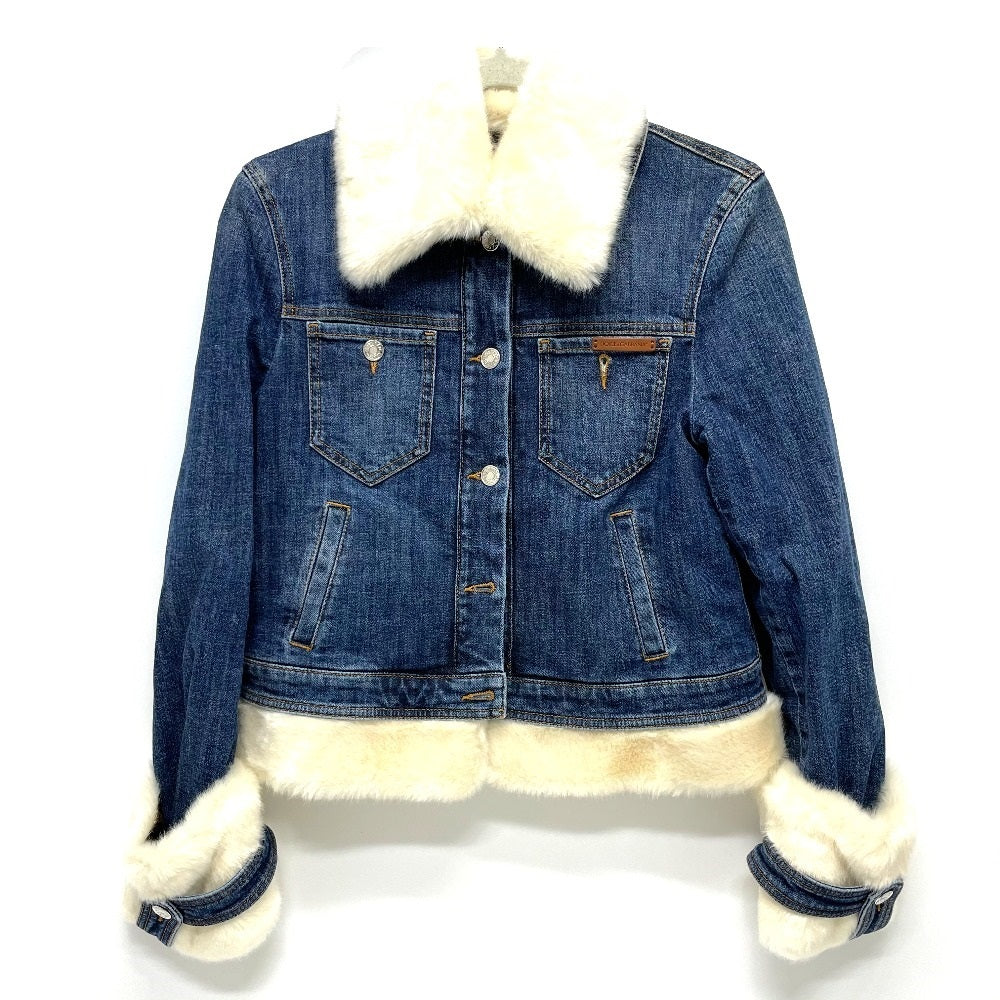 DOLCE&GABBANA ファー付き デニム アウター ジャケット デニム レディース ブルー