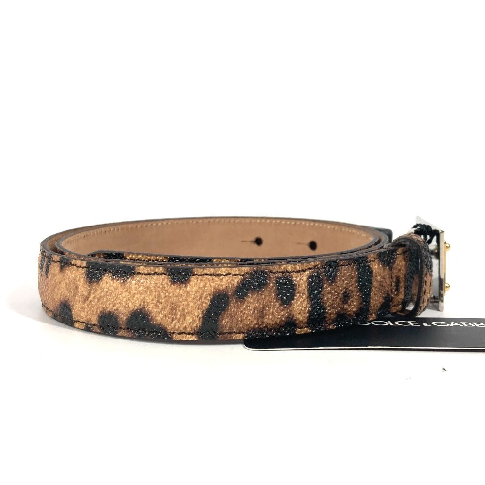 DOLCE &amp; GABBANA Logo Leopard Print Pants Belt for Women, Brown, PVC