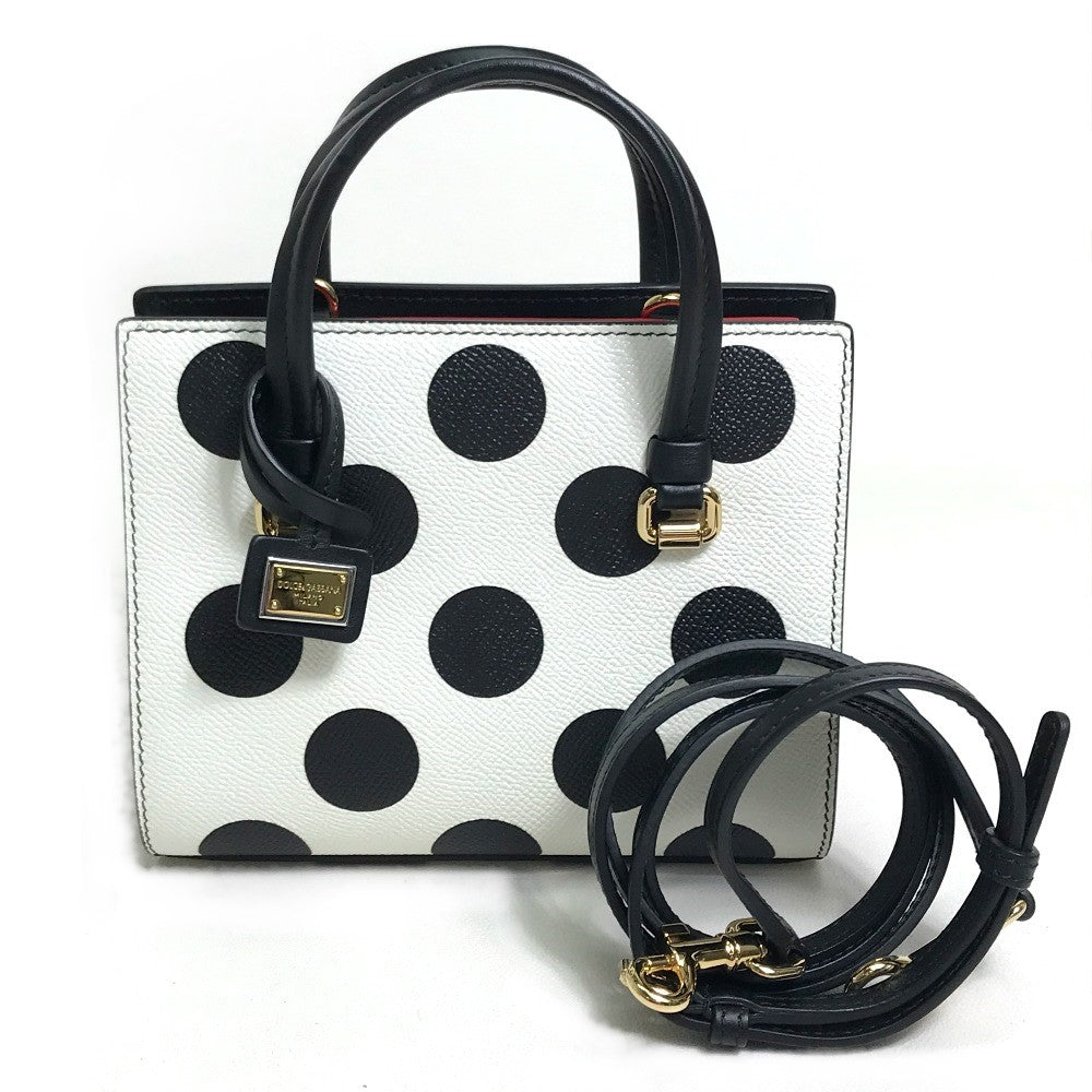 DOLCE&GABBANA ドット柄 2WAYバッグ カバン ミニ ショルダーバッグ バッグ ハンドバッグ ハンドバッグ レザー レディース ホワイト×ブラック×レッド
