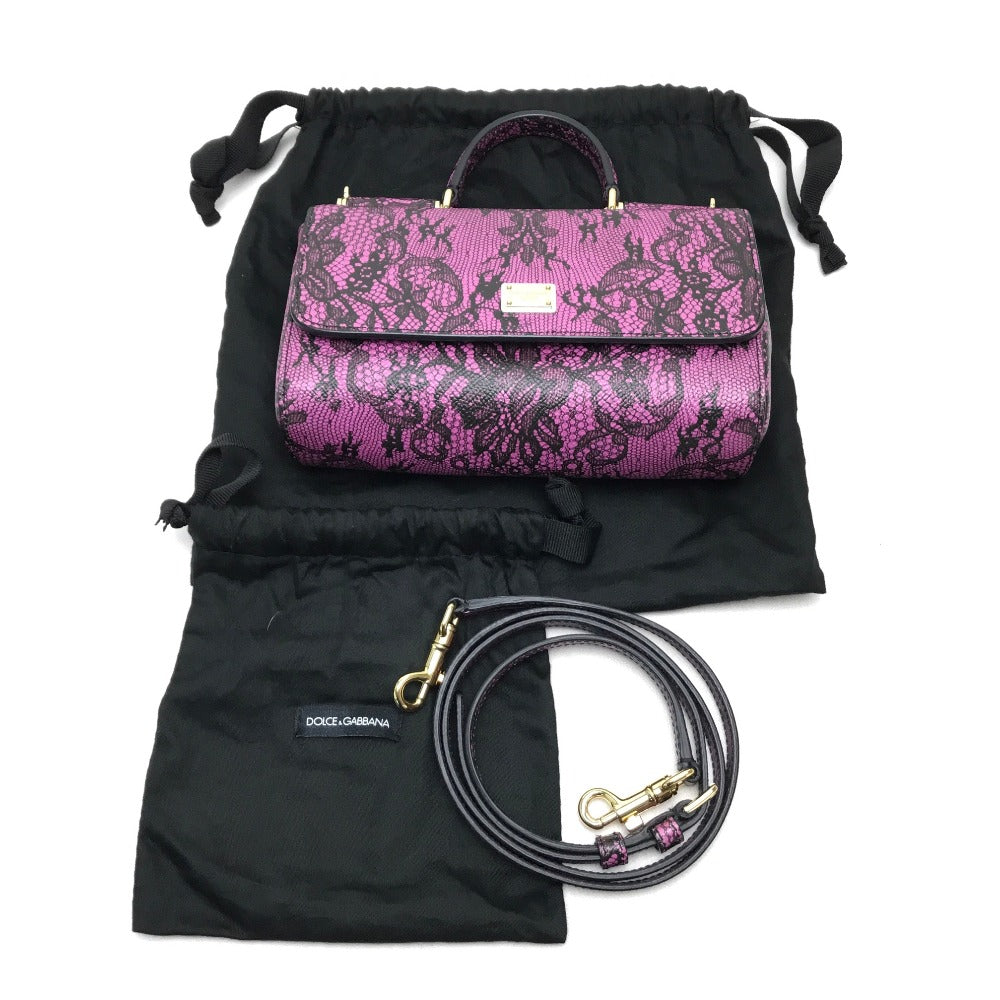 DOLCE &amp; GABBANA lace-patterned crossbody wallet bag, mini handbag, pochette, shoulder bag, leather, women's, purple-pink