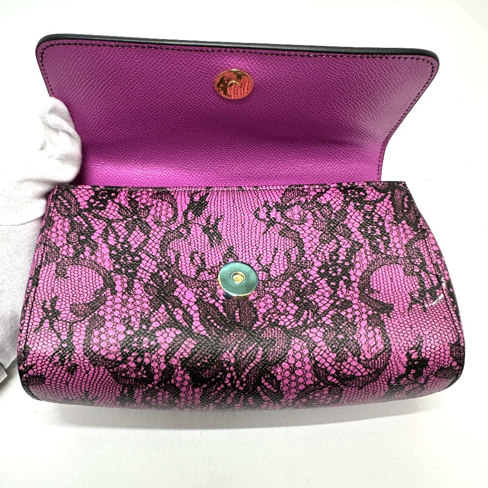 DOLCE &amp; GABBANA lace-patterned crossbody wallet bag, mini handbag, pochette, shoulder bag, leather, women's, purple-pink