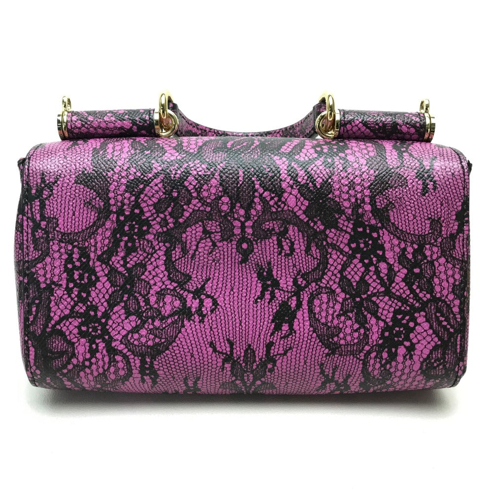 DOLCE &amp; GABBANA lace-patterned crossbody wallet bag, mini handbag, pochette, shoulder bag, leather, women's, purple-pink