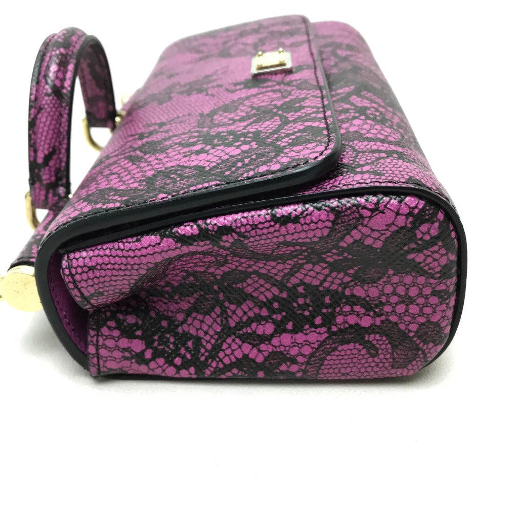 DOLCE &amp; GABBANA lace-patterned crossbody wallet bag, mini handbag, pochette, shoulder bag, leather, women's, purple-pink