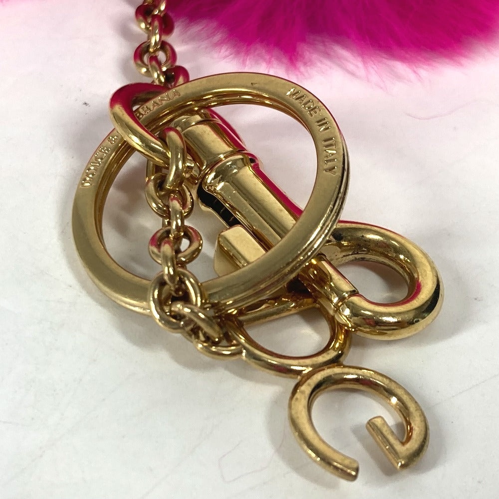 DOLCE&amp;GABBANA Heart Bag Charm Keychain with Fur, Women's, Pink