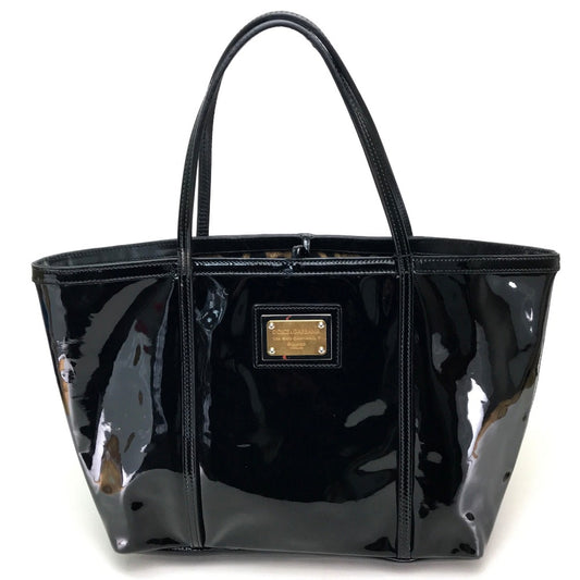 DOLCE&GABBANA BB1564 ロゴプレート カバン 肩掛け ショルダーバッグ トートバッグ パテントレザー レディース ブラック ブラック