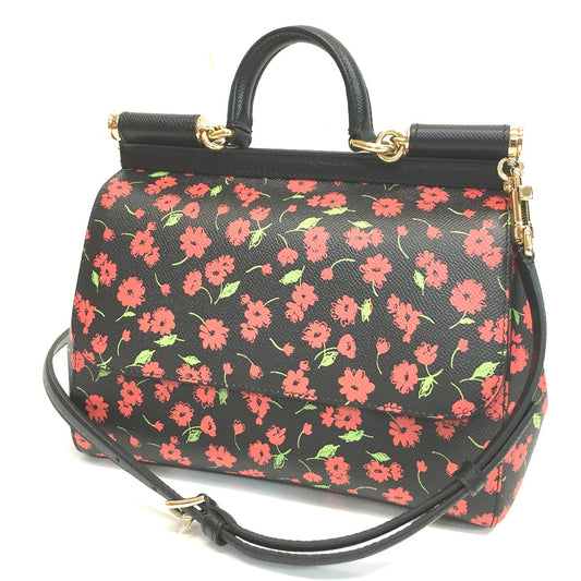 DOLCE&GABBANA フラワー 花柄 シシリー カバン 2WAYバッグ ハンドバッグ バッグ ショルダーバッグ レザー レディース ブラック×レッド×グリーン