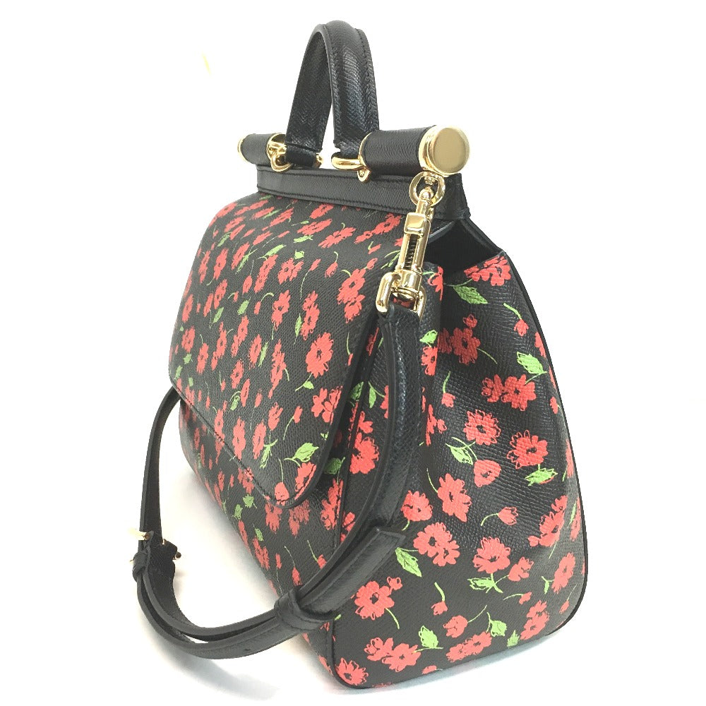 DOLCE &amp; GABBANA Floral Sicily Bag, 2-Way Handbag/Shoulder Bag, Leather, Women's, Black, Red, and Green