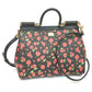 DOLCE &amp; GABBANA Floral Sicily Bag, 2-Way Handbag/Shoulder Bag, Leather, Women's, Black, Red, and Green