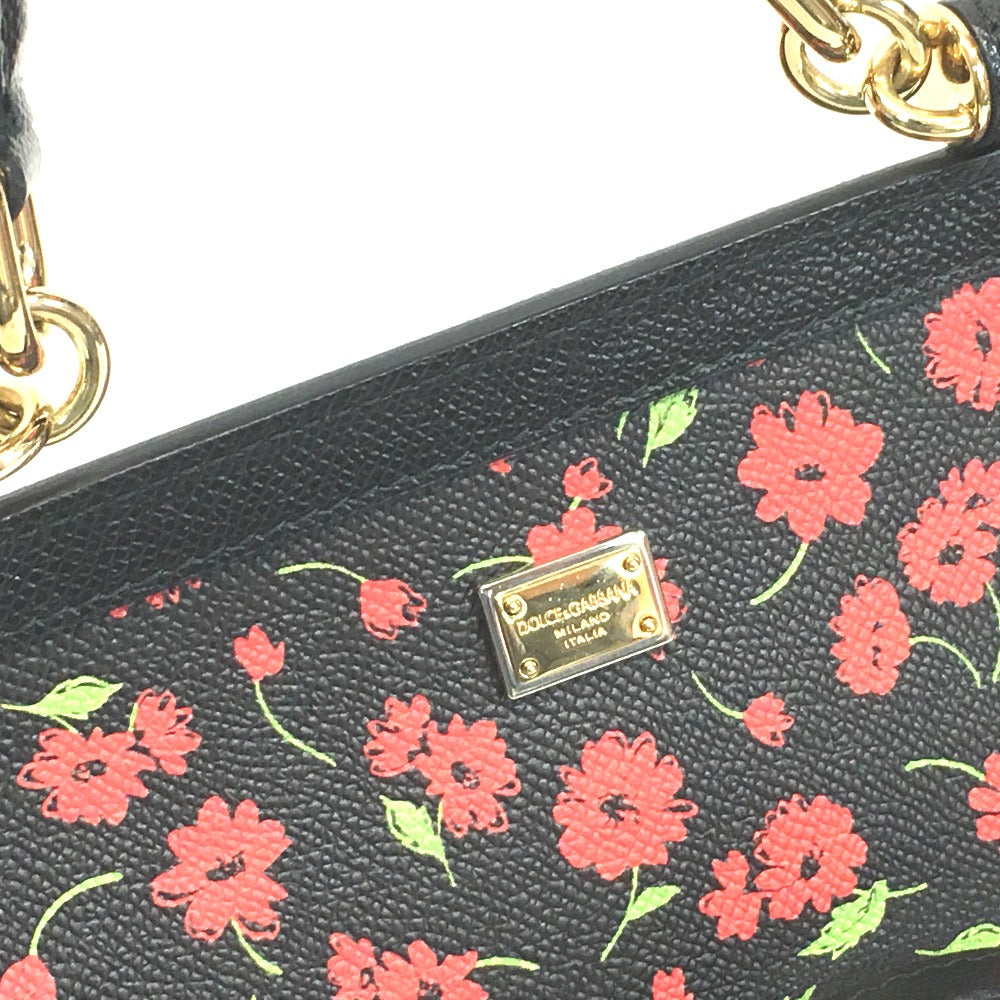 DOLCE &amp; GABBANA Floral Sicily Bag, 2-Way Handbag/Shoulder Bag, Leather, Women's, Black, Red, and Green