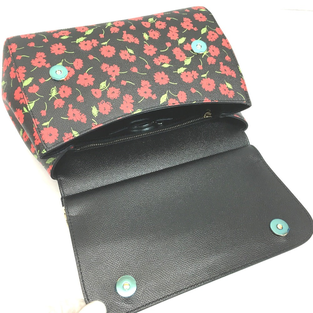 DOLCE &amp; GABBANA Floral Sicily Bag, 2-Way Handbag/Shoulder Bag, Leather, Women's, Black, Red, and Green
