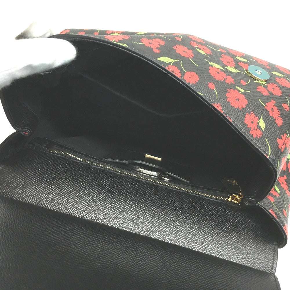 DOLCE &amp; GABBANA Floral Sicily Bag, 2-Way Handbag/Shoulder Bag, Leather, Women's, Black, Red, and Green