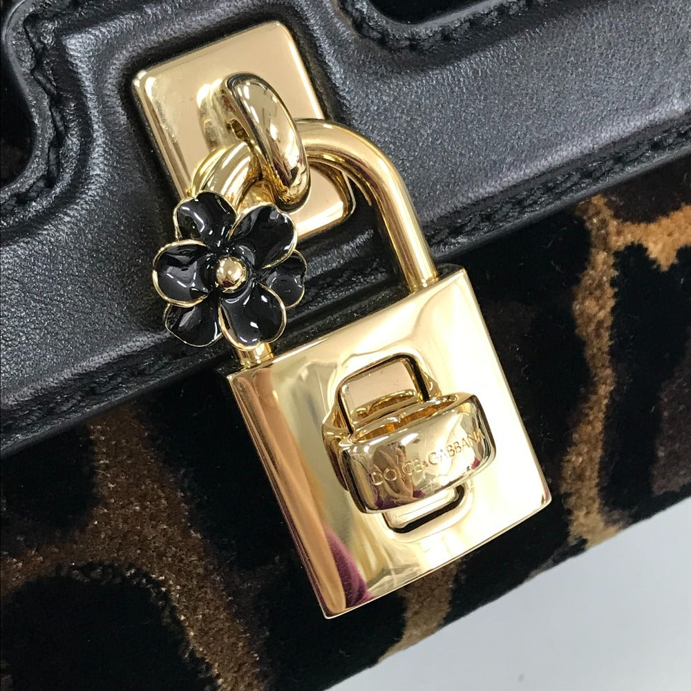 DOLCE &amp; GABBANA Leopard Print Bag with Flower Lock Hardware, Crossbody Bag, Velvet, Women's, Black and Brown