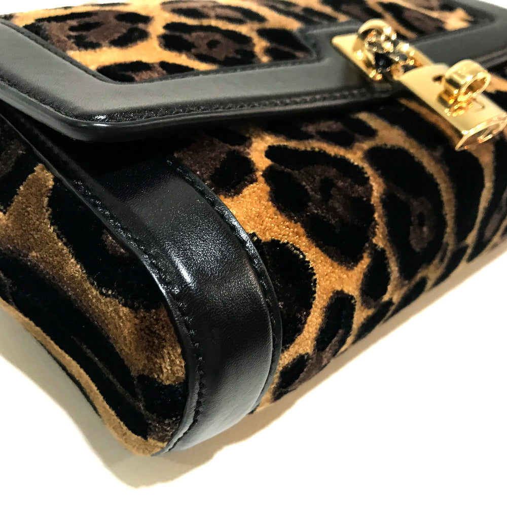 DOLCE &amp; GABBANA Leopard Print Bag with Flower Lock Hardware, Crossbody Bag, Velvet, Women's, Black and Brown