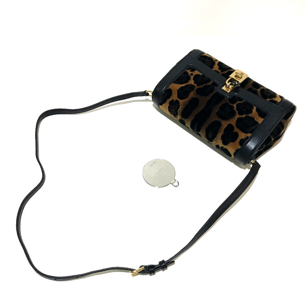 DOLCE &amp; GABBANA Leopard Print Bag with Flower Lock Hardware, Crossbody Bag, Velvet, Women's, Black and Brown